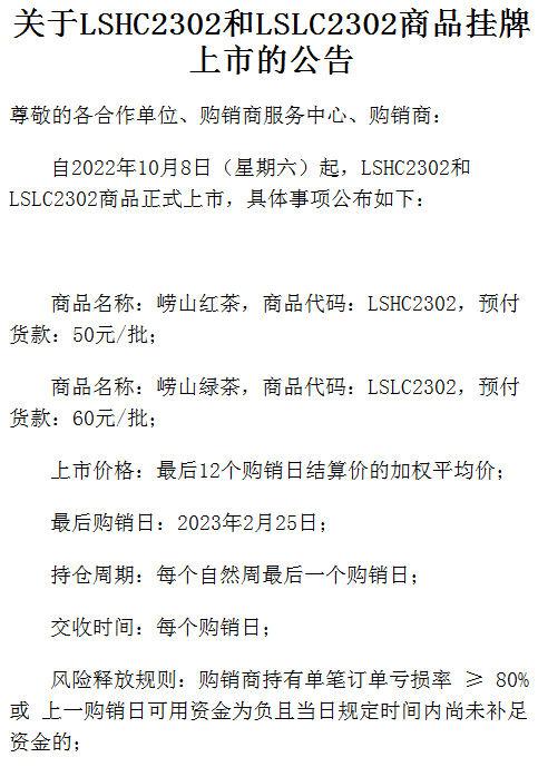 中韩汇融关于LSHC2302和LSLC2302商品上线的公告